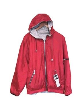 Vtg CS Signature Men's M Reversible Windbreaker Jacket Red/Grey 90's EUC